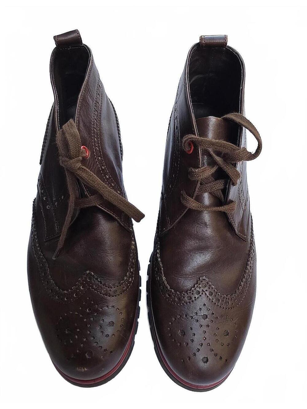 Jackal Italian Leather Chukka Lace Up Boots With Red Trim  39" (8.5 US Women's)